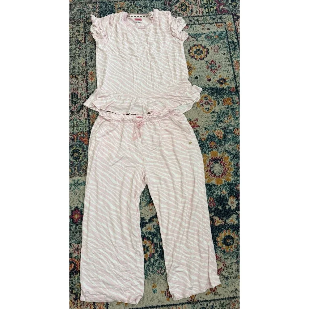 Kate Spade New York Women's Pink‎ Striped Pajama Set Ruffle Size L/XL